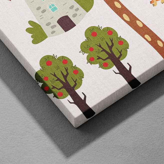 Colourful Nursery Child Animal Farm Map - Framed Canvas Wall Art Print