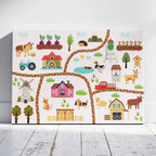 Colourful Nursery Child Animal Farm Map - Framed Canvas Wall Art Print | House Prints