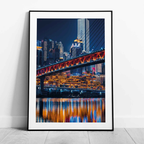 Colourful Travel City Bridge at Night - Rolled Poster Wall Art Print | House Prints