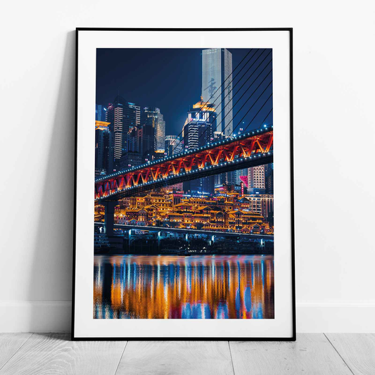 Colourful Travel City Bridge at Night - Rolled Poster Wall Art Print - House Prints