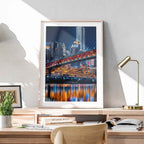 Colourful Travel City Bridge at Night - Rolled Poster Wall Art Print | House Prints
