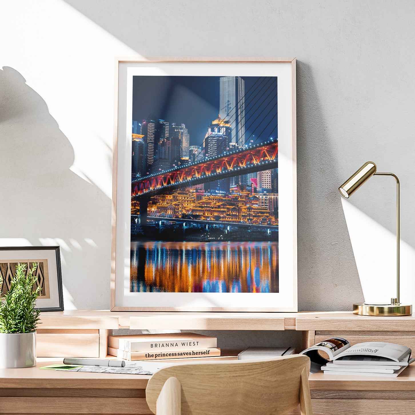Colourful Travel City Bridge at Night - Rolled Poster Wall Art Print | House Prints