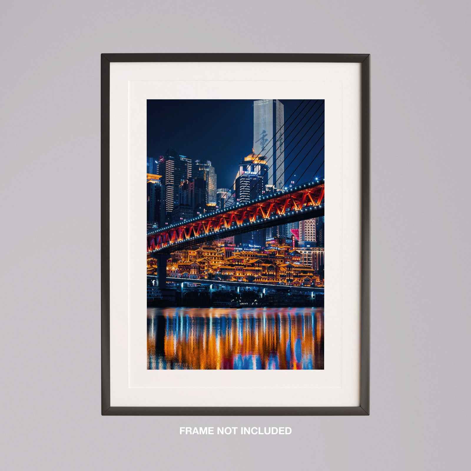Colourful Travel City Bridge at Night - Rolled Poster Wall Art Print | House Prints