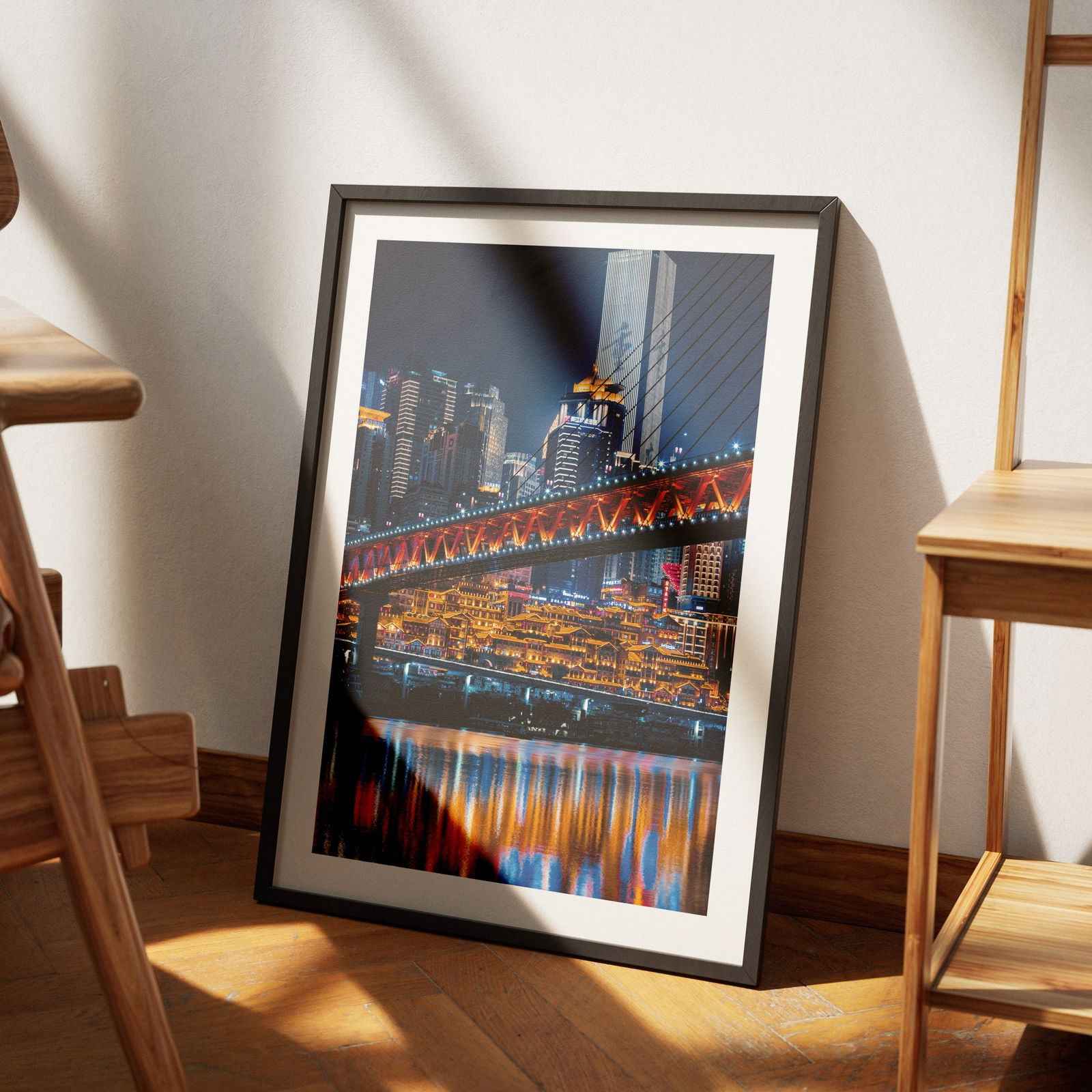 Colourful Travel City Bridge at Night - Rolled Poster Wall Art Print | House Prints