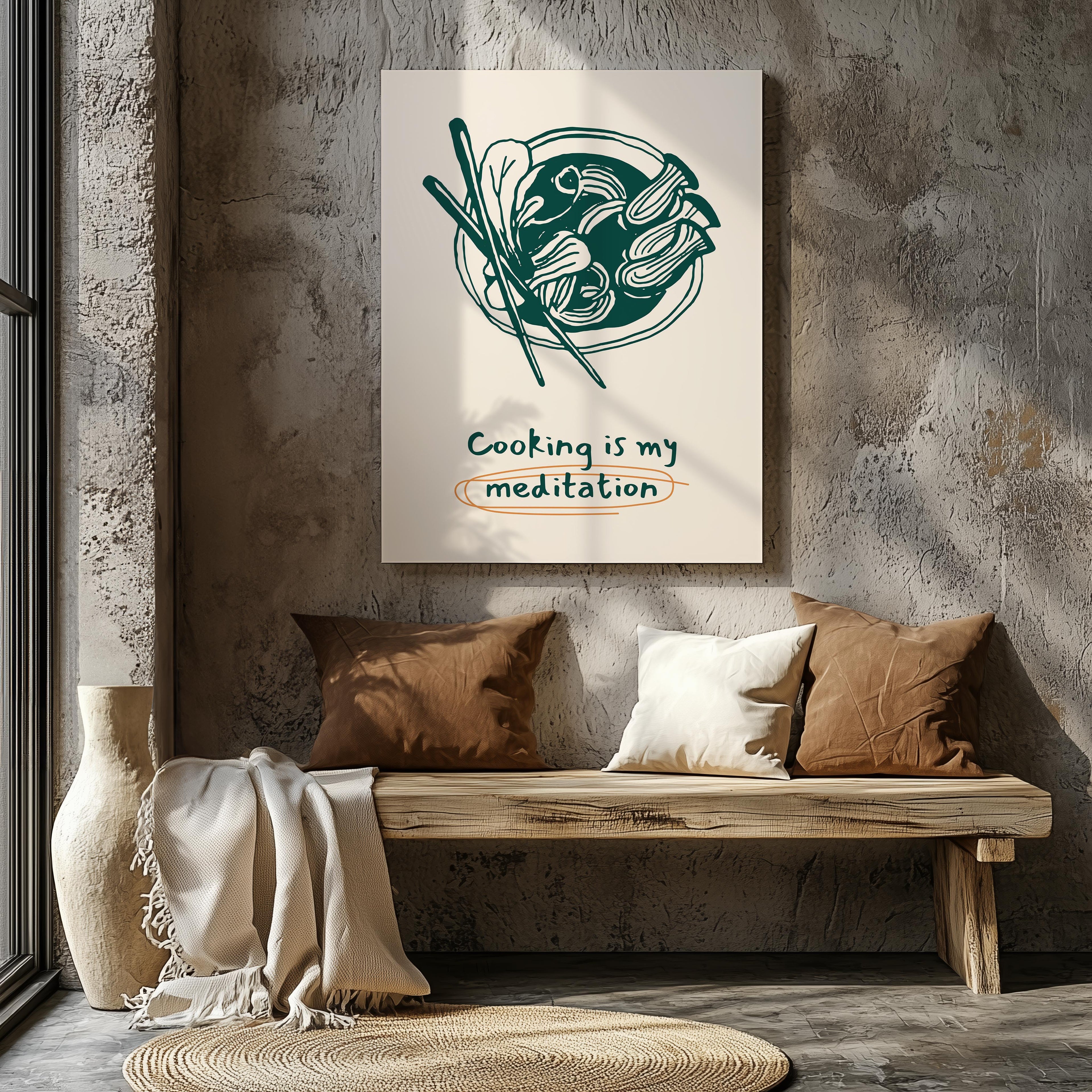 Cooking Is My Meditation Kitchen Food - Framed Canvas Wall Art Print | House Prints