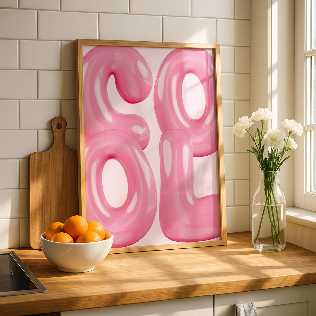 Modern Pink Cool Bubble Style Text - Rolled Poster Wall Art Print