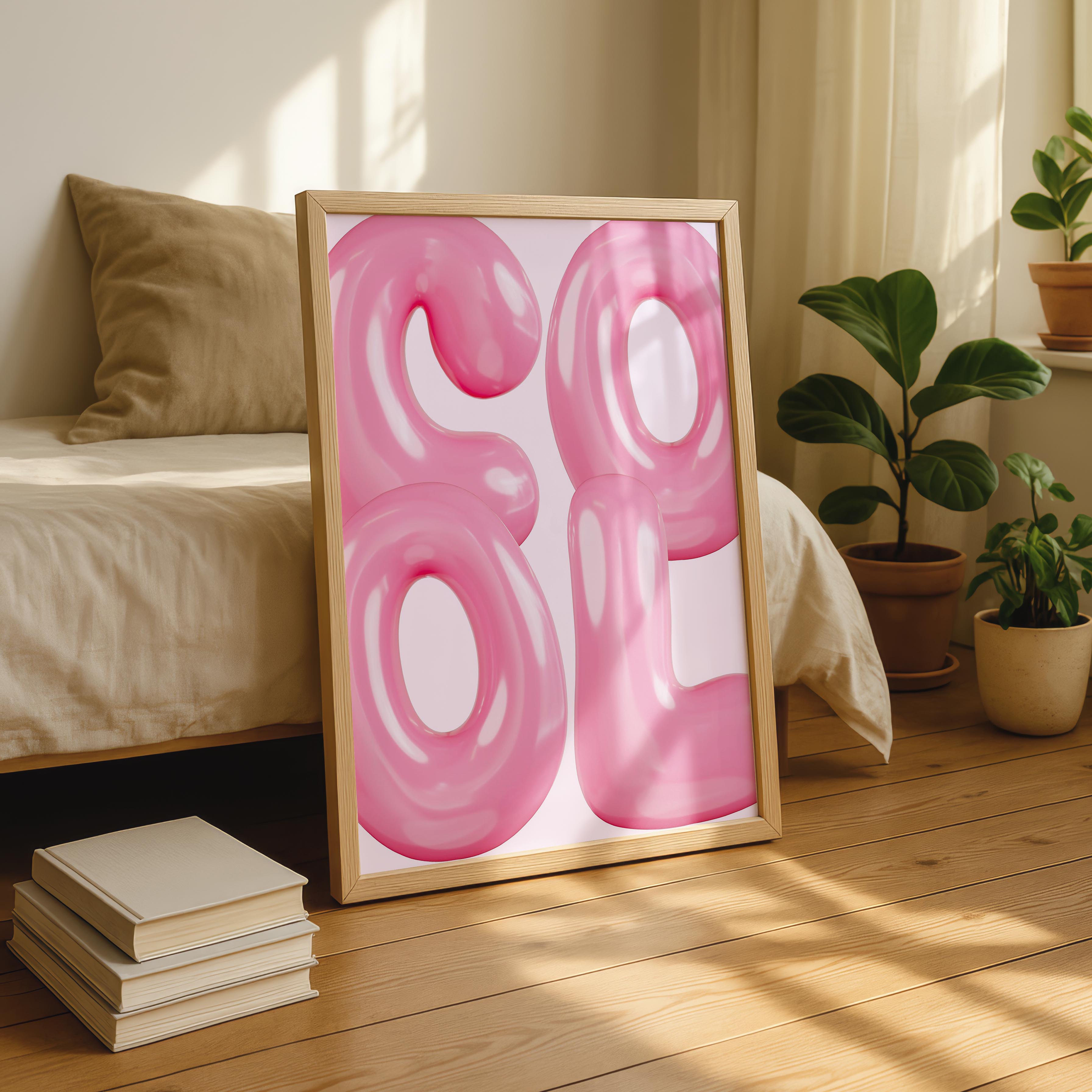 Modern Pink Cool Bubble Style Text - Rolled Poster Wall Art Print
