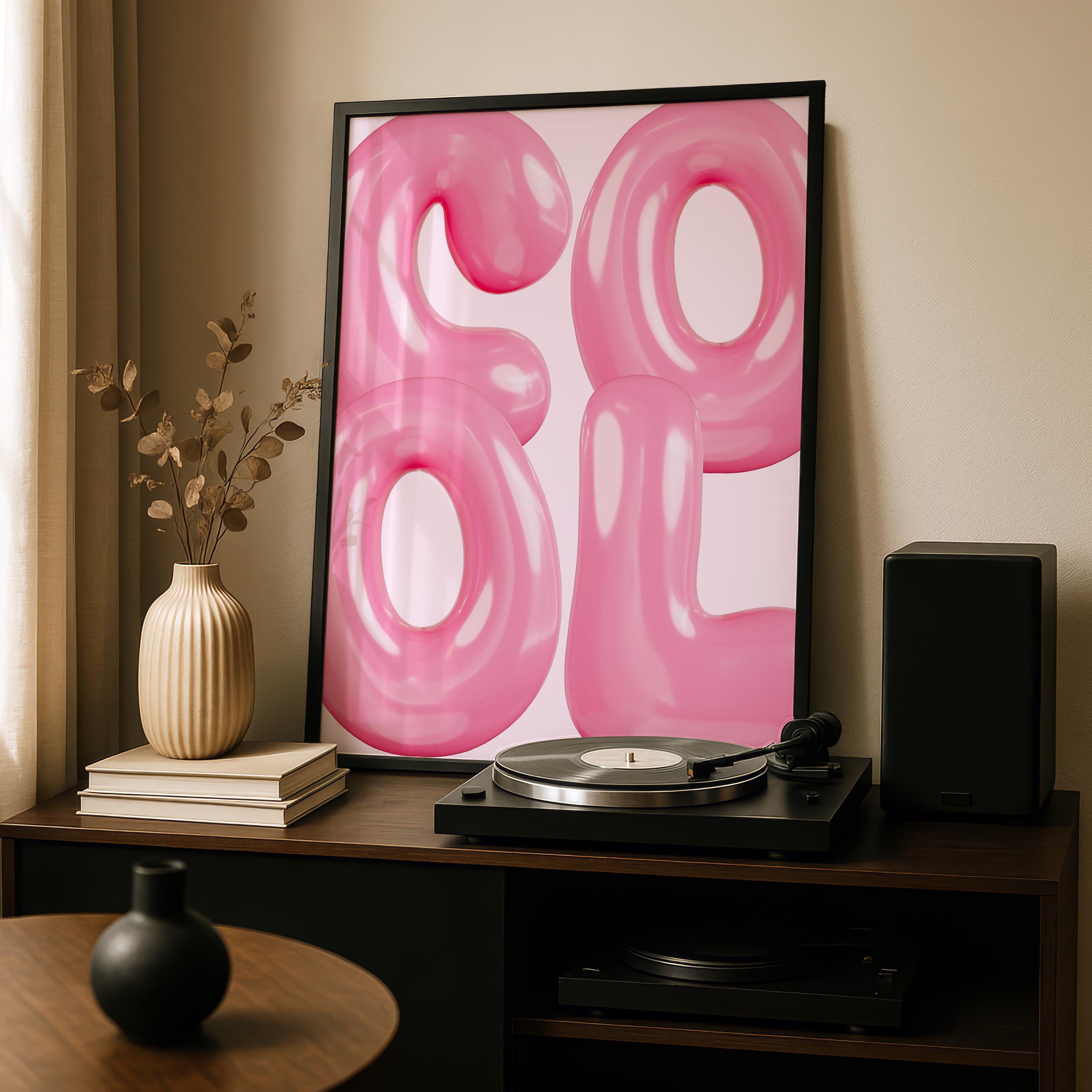 Modern Pink Cool Bubble Style Text - Rolled Poster Wall Art Print