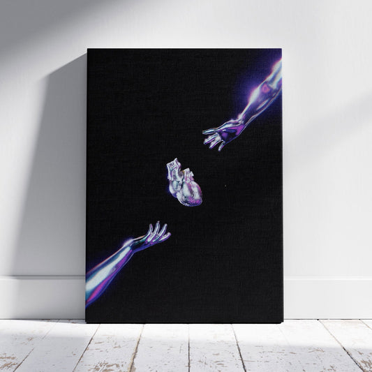Cosmic Chrome Purple Heart - Framed Canvas Wall Art Print - House Prints