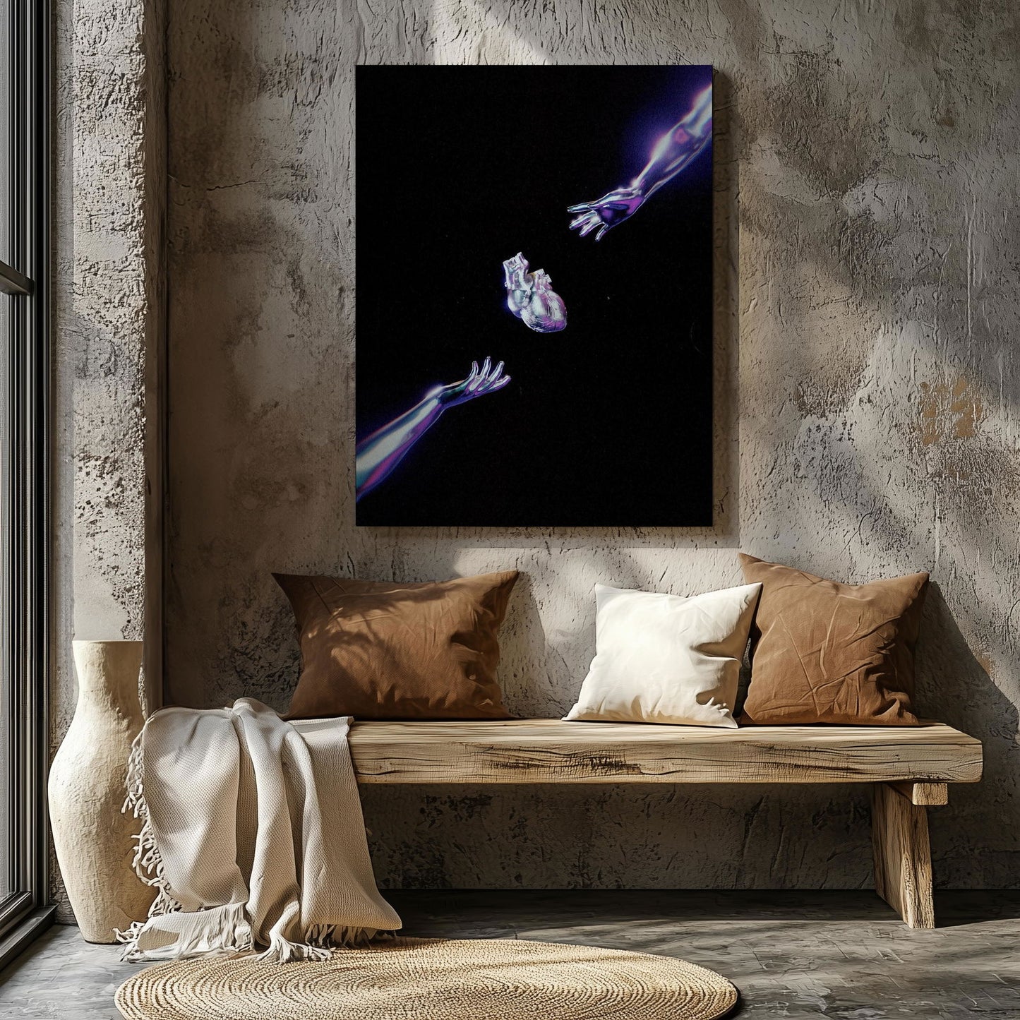 Cosmic Chrome Purple Heart - Framed Canvas Wall Art Print - House Prints