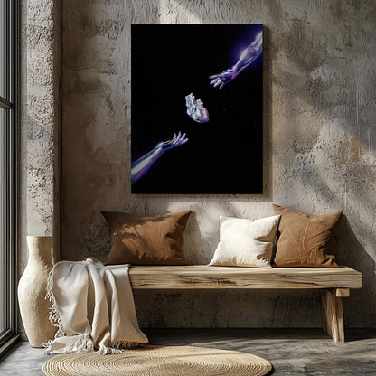 Cosmic Chrome Purple Heart - Framed Canvas Wall Art Print - House Prints
