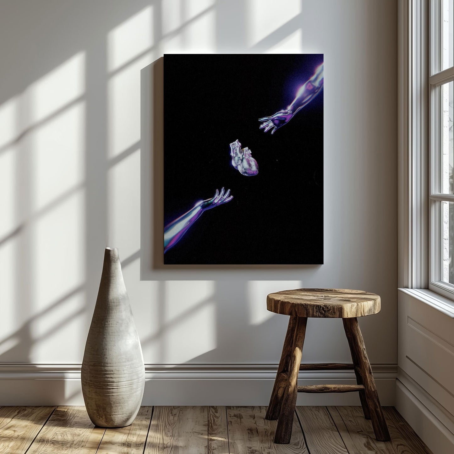 Cosmic Chrome Purple Heart - Framed Canvas Wall Art Print - House Prints