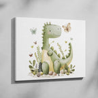 Cute Green Dinosaur in Nature - Framed Canvas Wall Art Print | House Prints