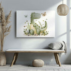 Cute Green Dinosaur in Nature - Framed Canvas Wall Art Print | House Prints