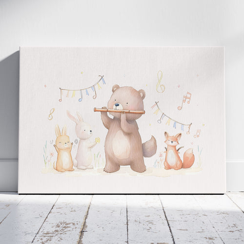 Cute Nursery Bear & Animal Friends - Framed Canvas Wall Art Print | House Prints