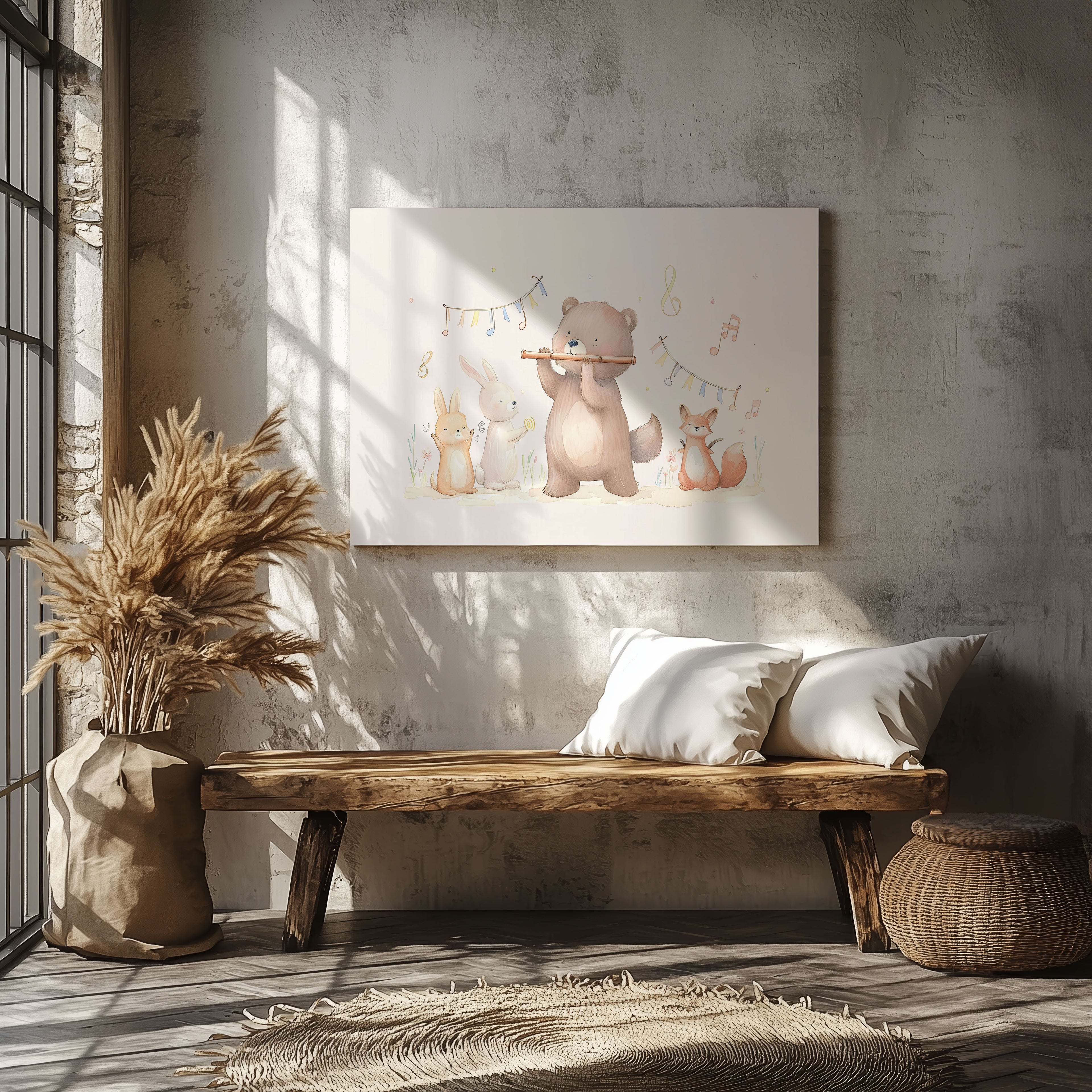 Cute Nursery Bear & Animal Friends - Framed Canvas Wall Art Print | House Prints