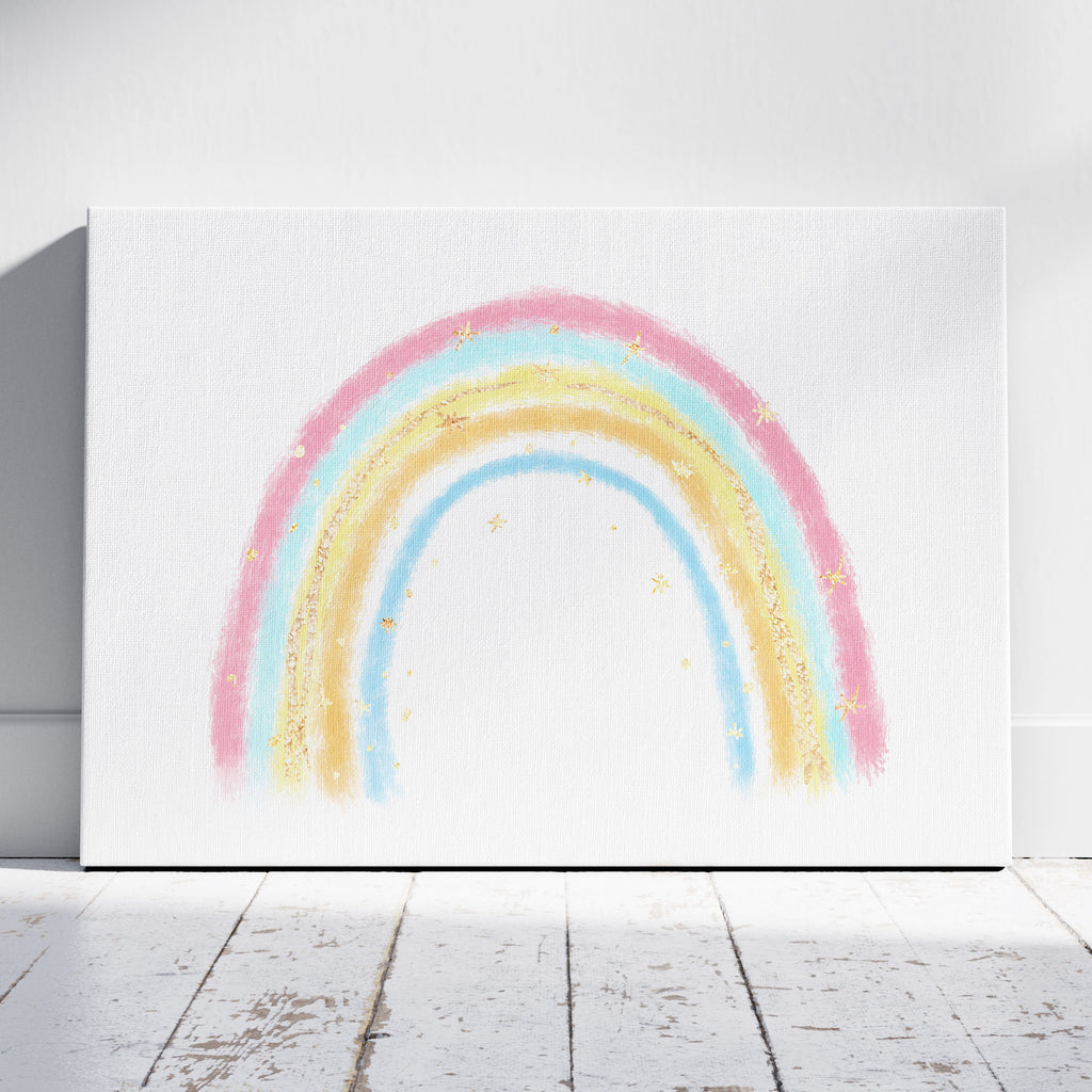 Cute Pastel Nursery Rainbow Drawing - Framed Canvas Wall Art Print | House Prints