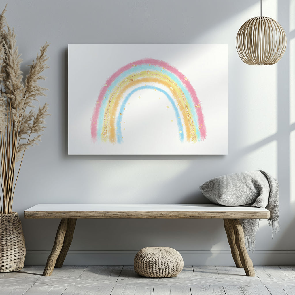 Cute Pastel Nursery Rainbow Drawing - Framed Canvas Wall Art Print | House Prints