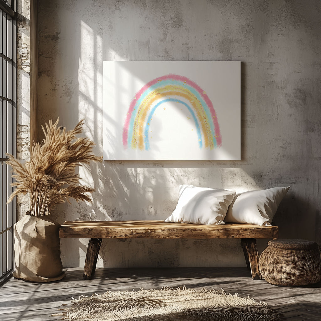 Cute Pastel Nursery Rainbow Drawing - Framed Canvas Wall Art Print | House Prints