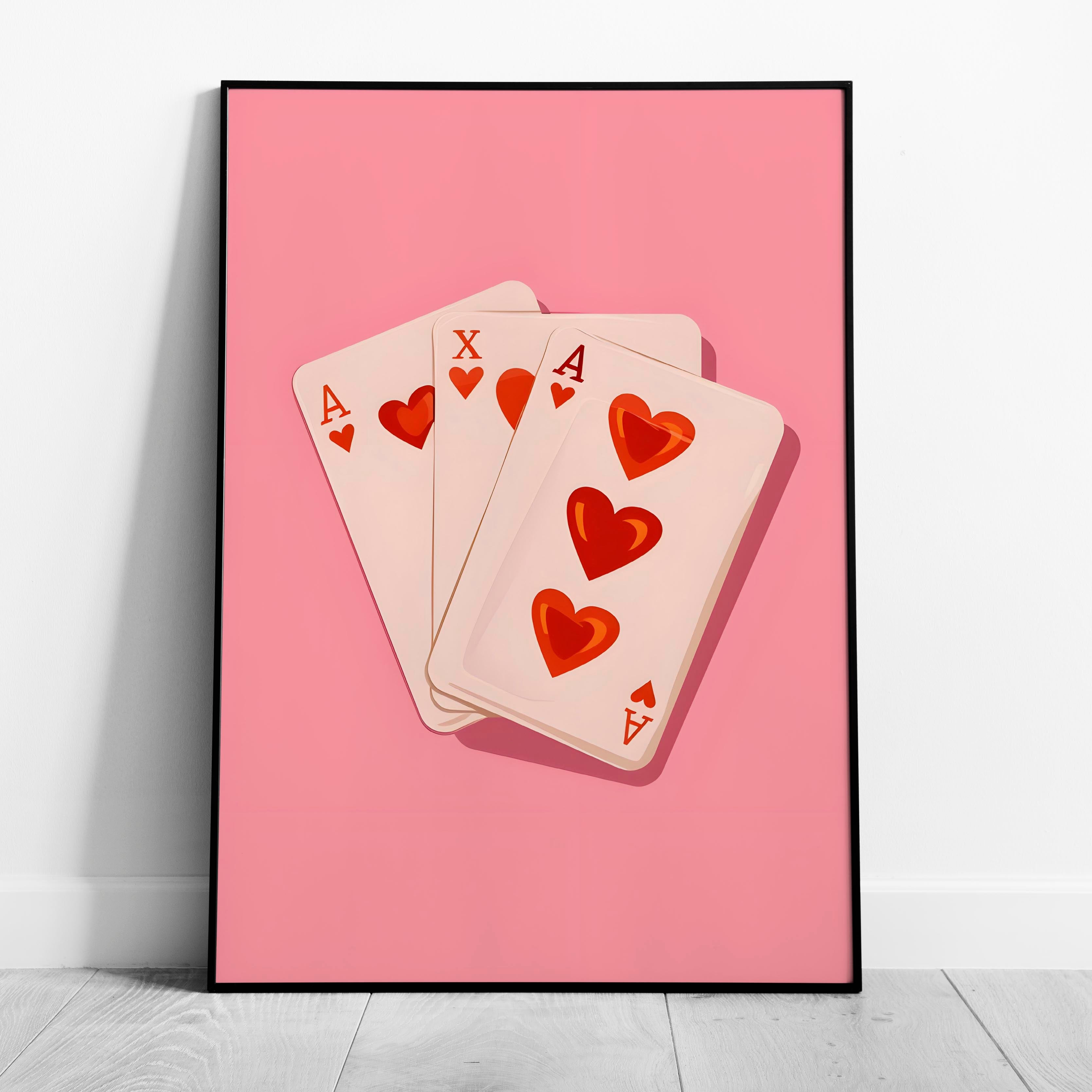 Cute Pink Love Heart Playing Cards - Rolled Poster Wall Art Print