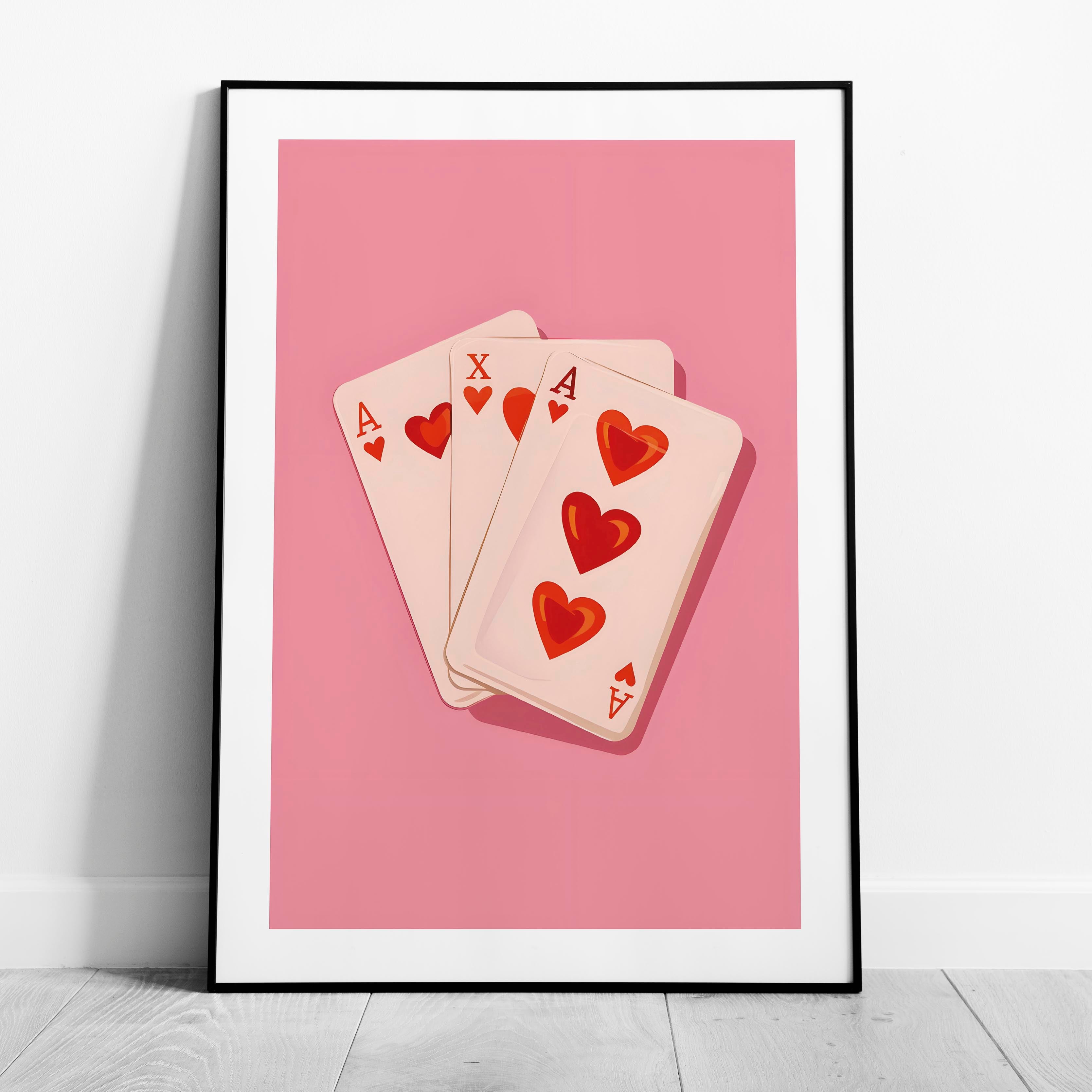 Cute Pink Love Heart Playing Cards - Rolled Poster Wall Art Print