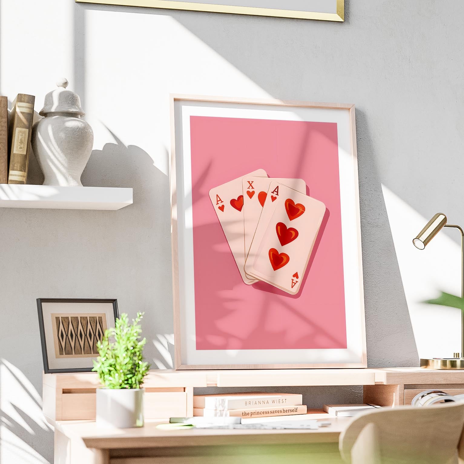 Cute Pink Love Heart Playing Cards - Rolled Poster Wall Art Print