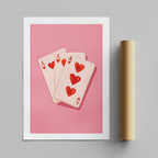 Cute Pink Love Heart Playing Cards - Rolled Poster Wall Art Print