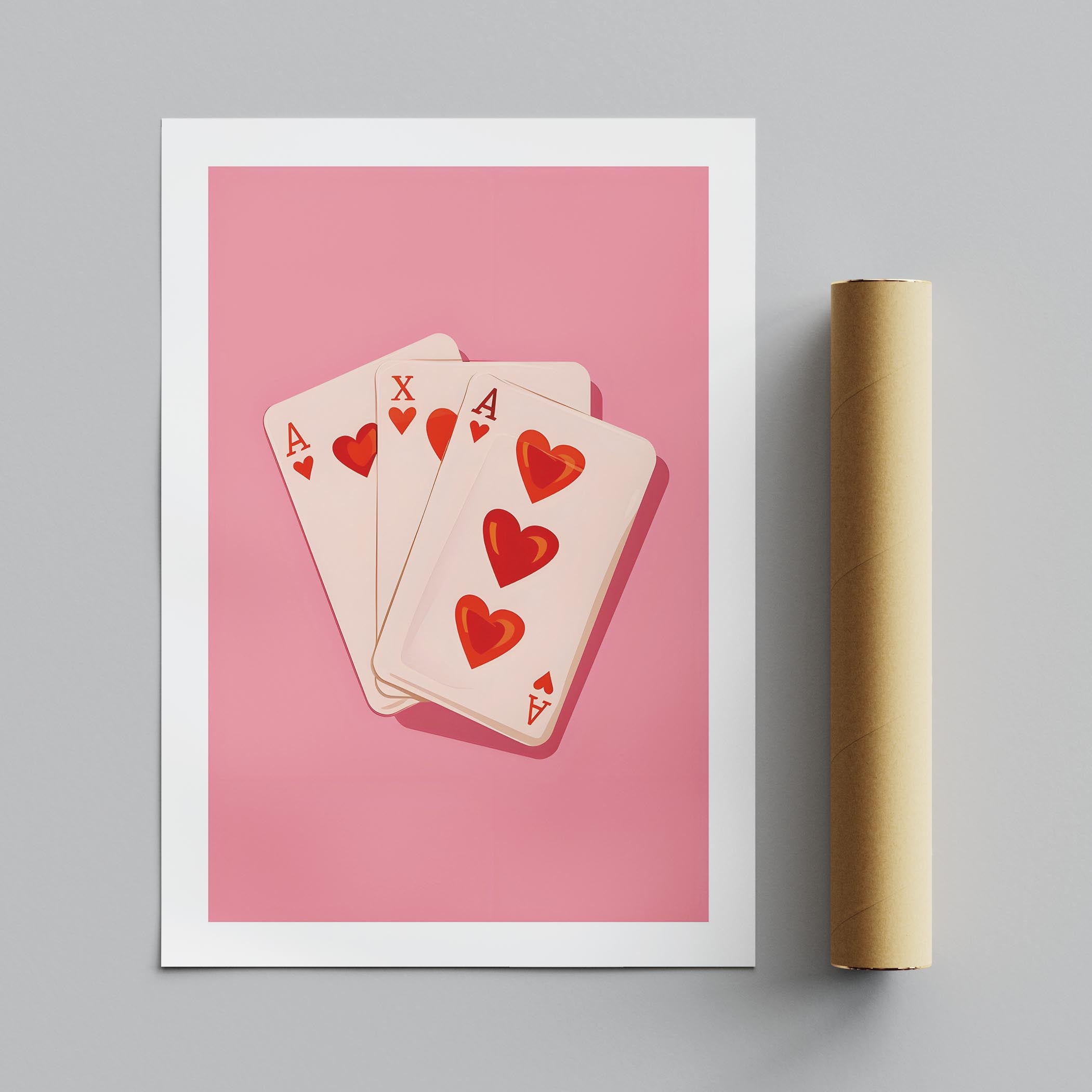 Cute Pink Love Heart Playing Cards - Rolled Poster Wall Art Print