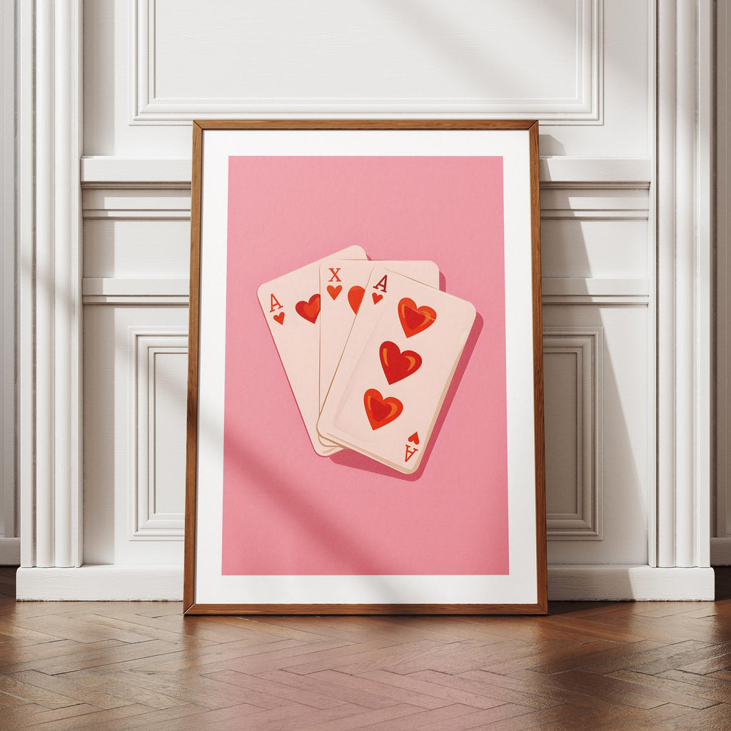 Cute Pink Love Heart Playing Cards - Rolled Poster Wall Art Print