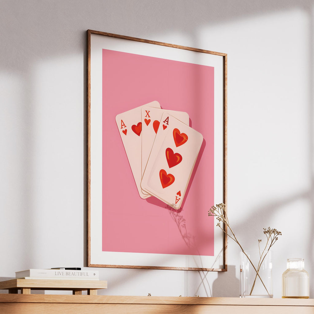 Cute Pink Love Heart Playing Cards - Rolled Poster Wall Art Print