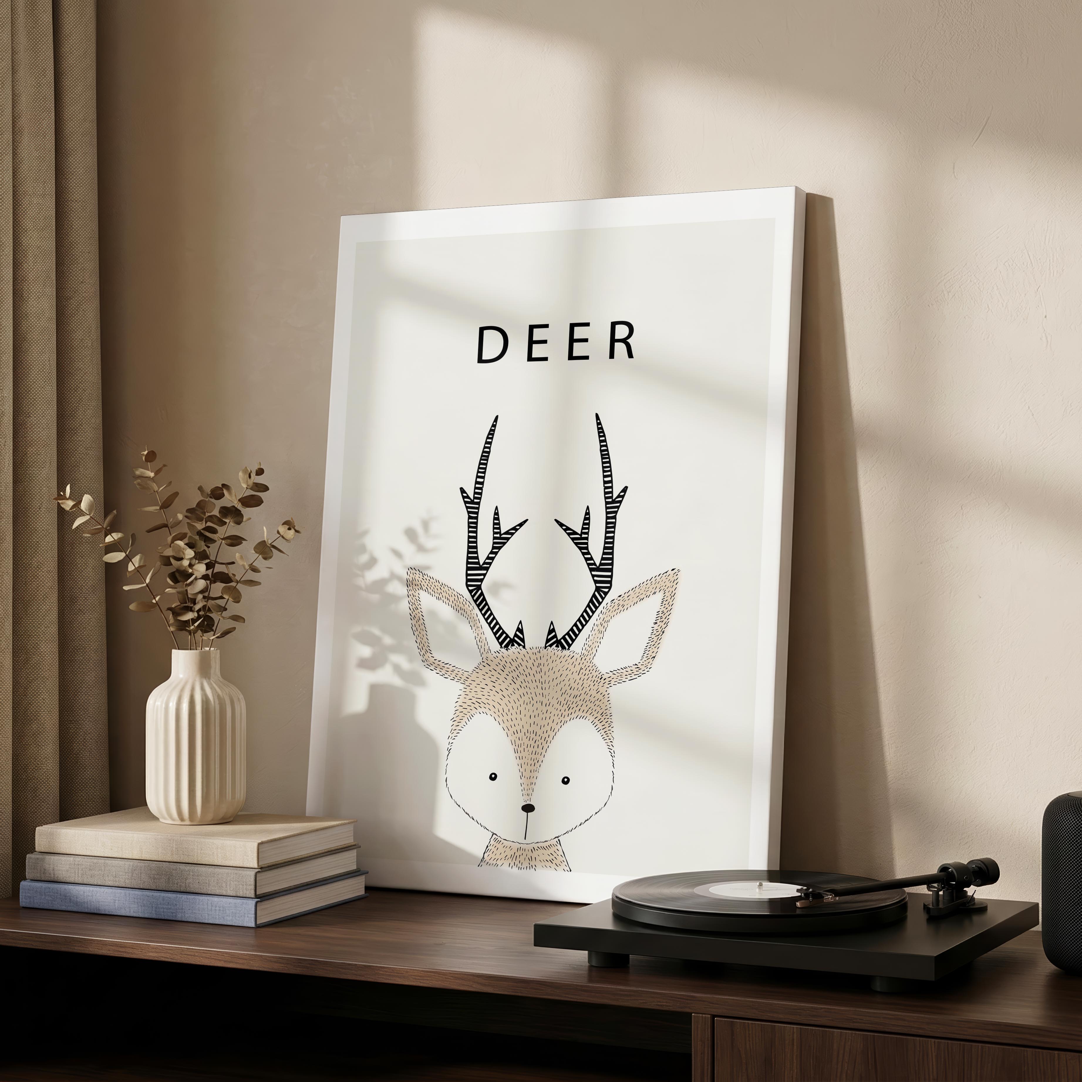 Cute Woodland Deer Animal Nursery - Framed Canvas Wall Art Print
