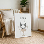 Cute Woodland Deer Animal Nursery - Framed Canvas Wall Art Print