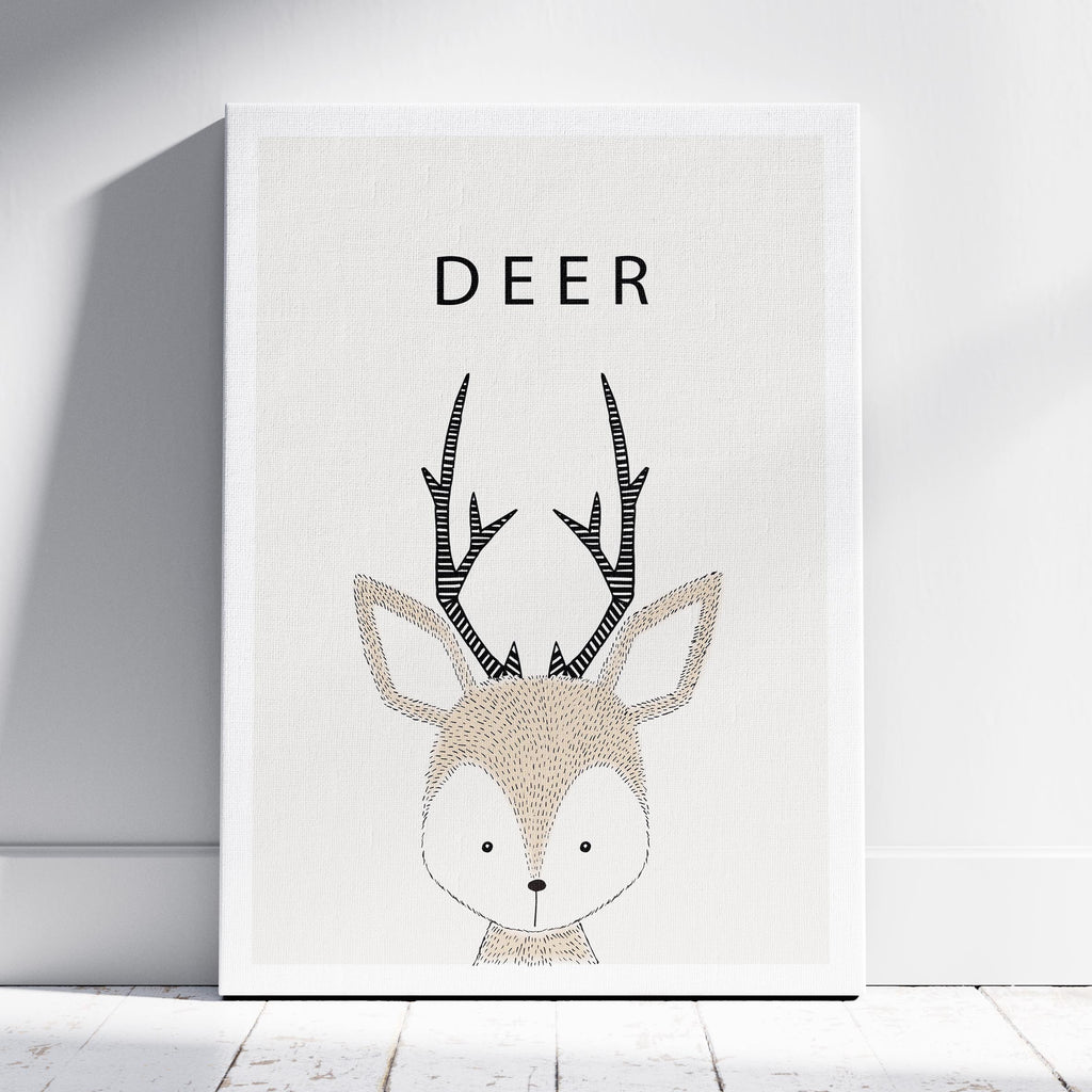 Cute Woodland Deer Animal Nursery - Framed Canvas Wall Art Print