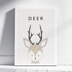 Cute Woodland Deer Animal Nursery - Framed Canvas Wall Art Print