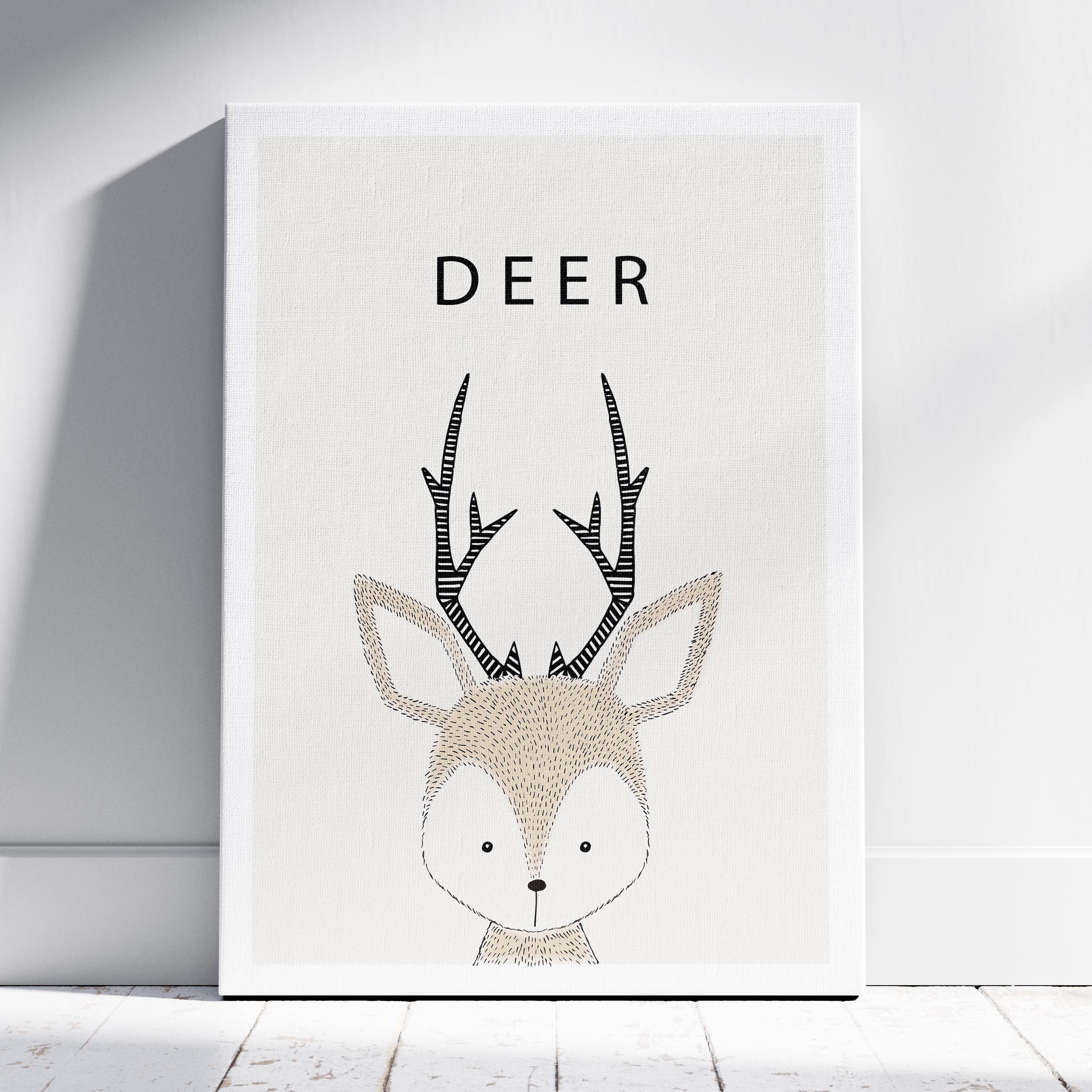Cute Woodland Deer Animal Nursery - Framed Canvas Wall Art Print