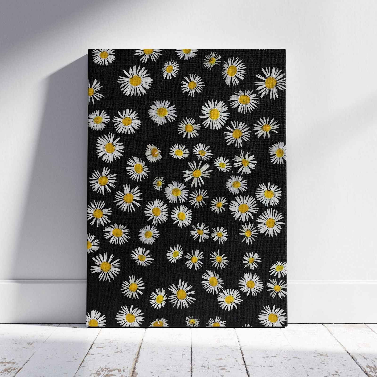 Daisy Flowers in the Dark - Framed Canvas Wall Art Print - House Prints