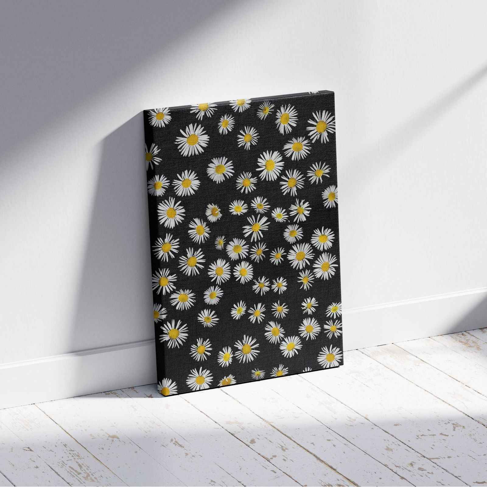 Daisy Flowers in the Dark - Framed Canvas Wall Art Print - House Prints