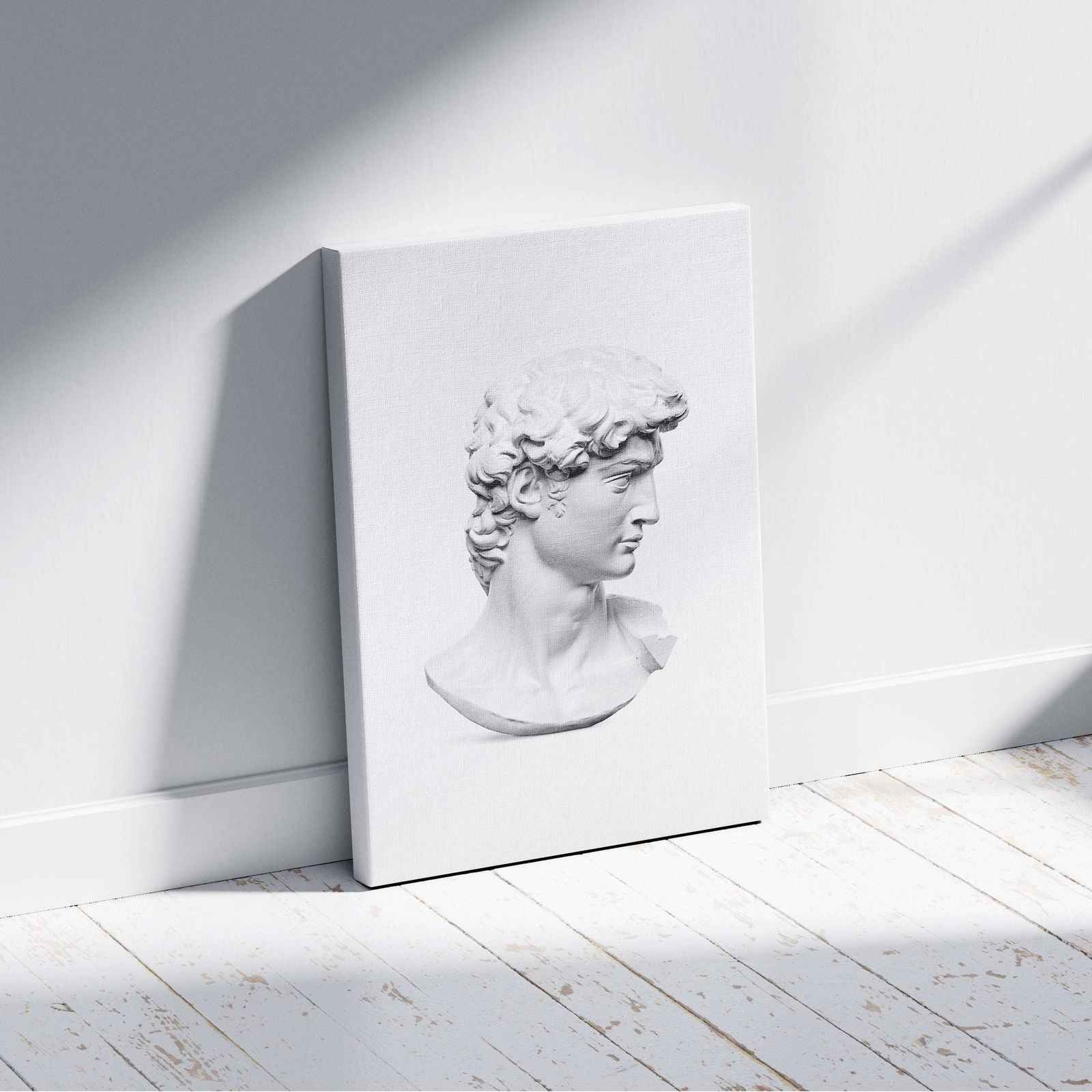 David Statue Head - Michelangelo Buonarroti - Framed Canvas Wall Art Print - House Prints