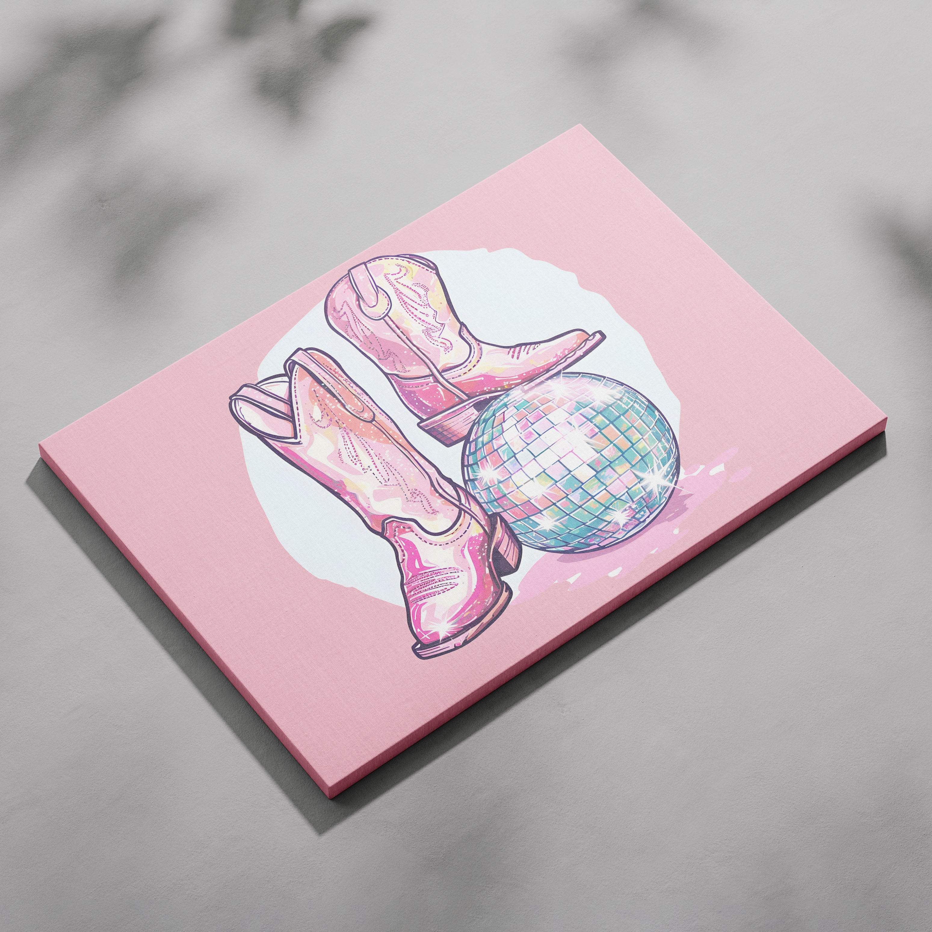Disco Ball and Pink Cowgirl Boots - Framed Canvas Wall Art Print | House Prints