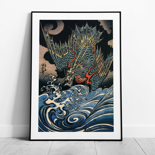 Dragon Flying Above Turbulent Waves - Utagawa Kuniyoshi - Rolled Poster Wall Art Print - House Prints