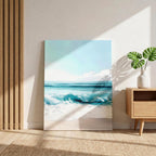 Dreamy Coastal Blue Ocean Waves in Summer - Framed Canvas Wall Art Print