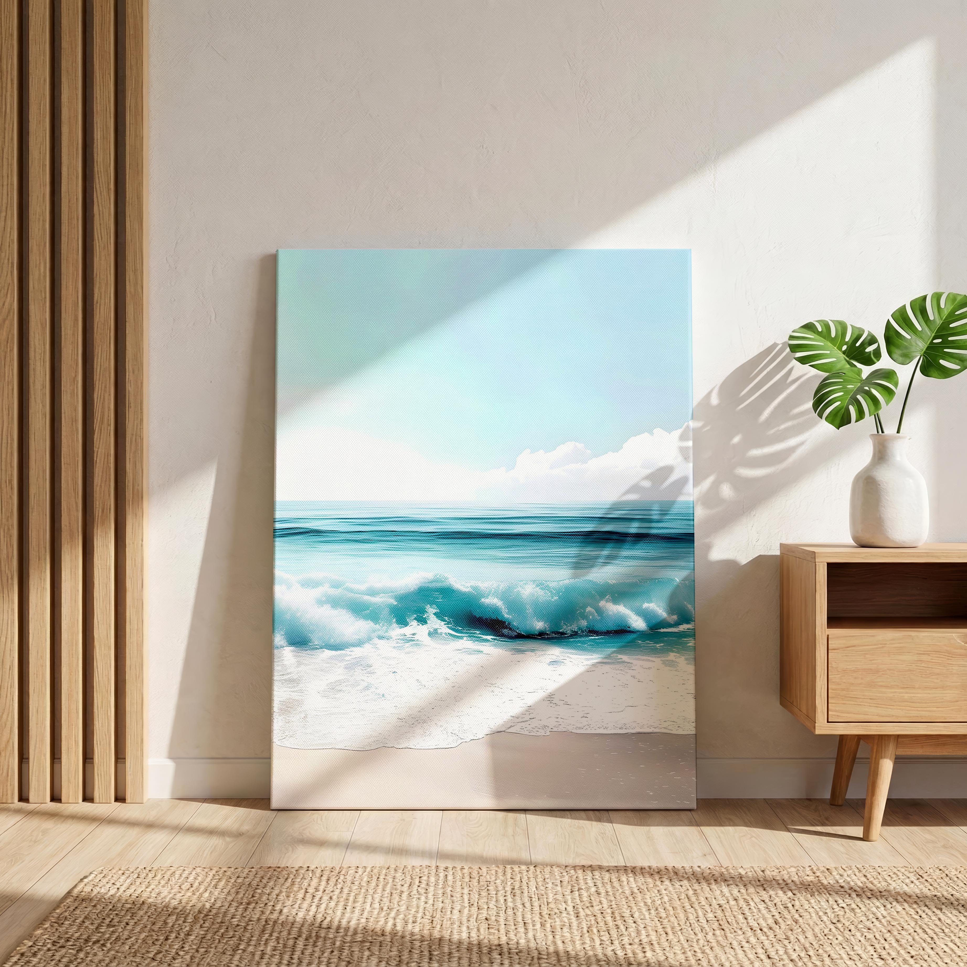 Dreamy Coastal Blue Ocean Waves in Summer - Framed Canvas Wall Art Print