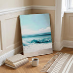 Dreamy Coastal Blue Ocean Waves in Summer - Framed Canvas Wall Art Print