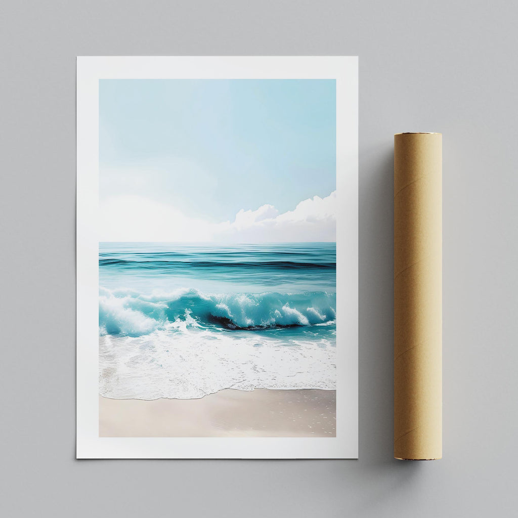Dreamy Coastal Blue Ocean Waves in Summer - Rolled Poster Wall Art Print