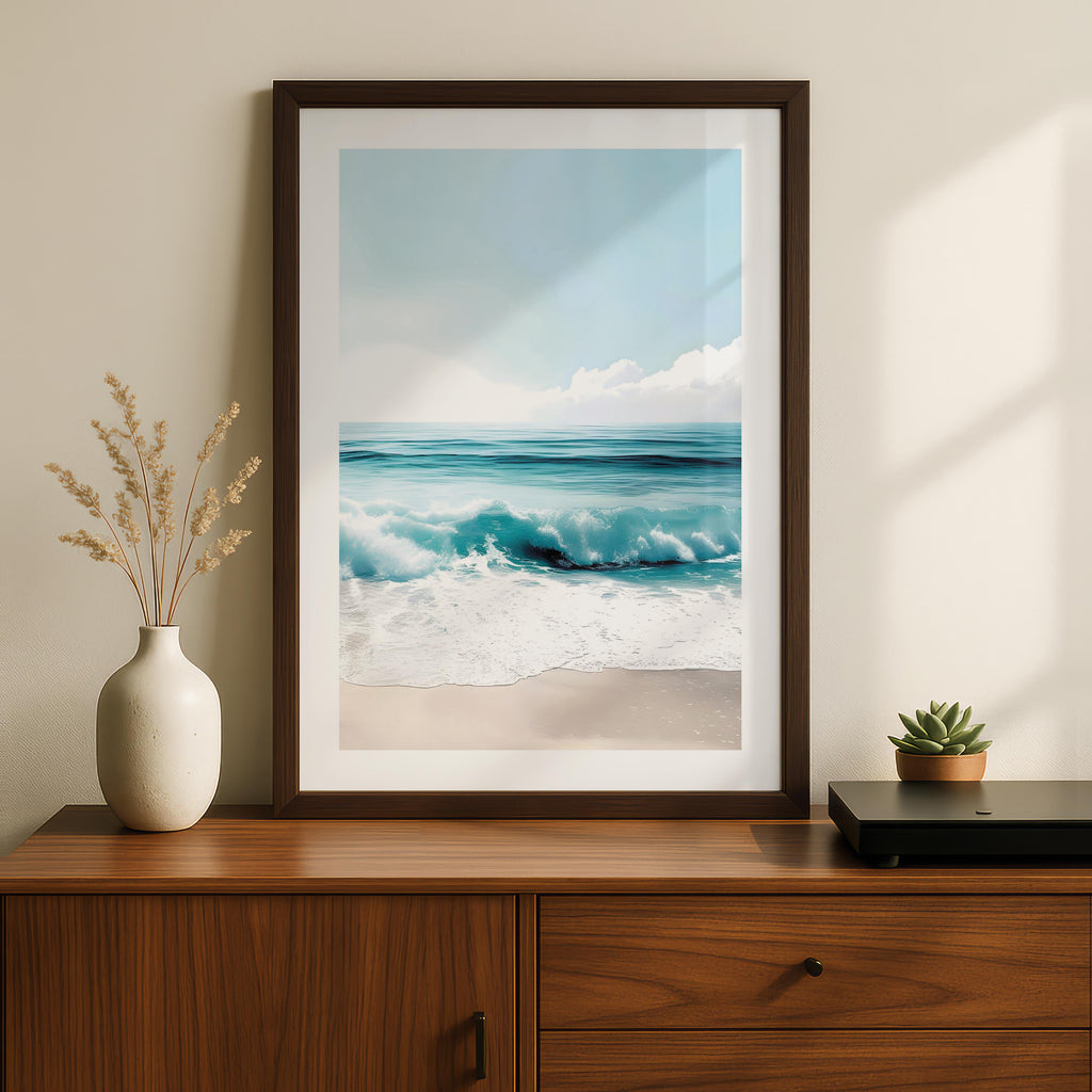 Dreamy Coastal Blue Ocean Waves in Summer - Rolled Poster Wall Art Print