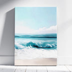 Dreamy Coastal Blue Ocean Waves in Summer - Framed Canvas Wall Art Print