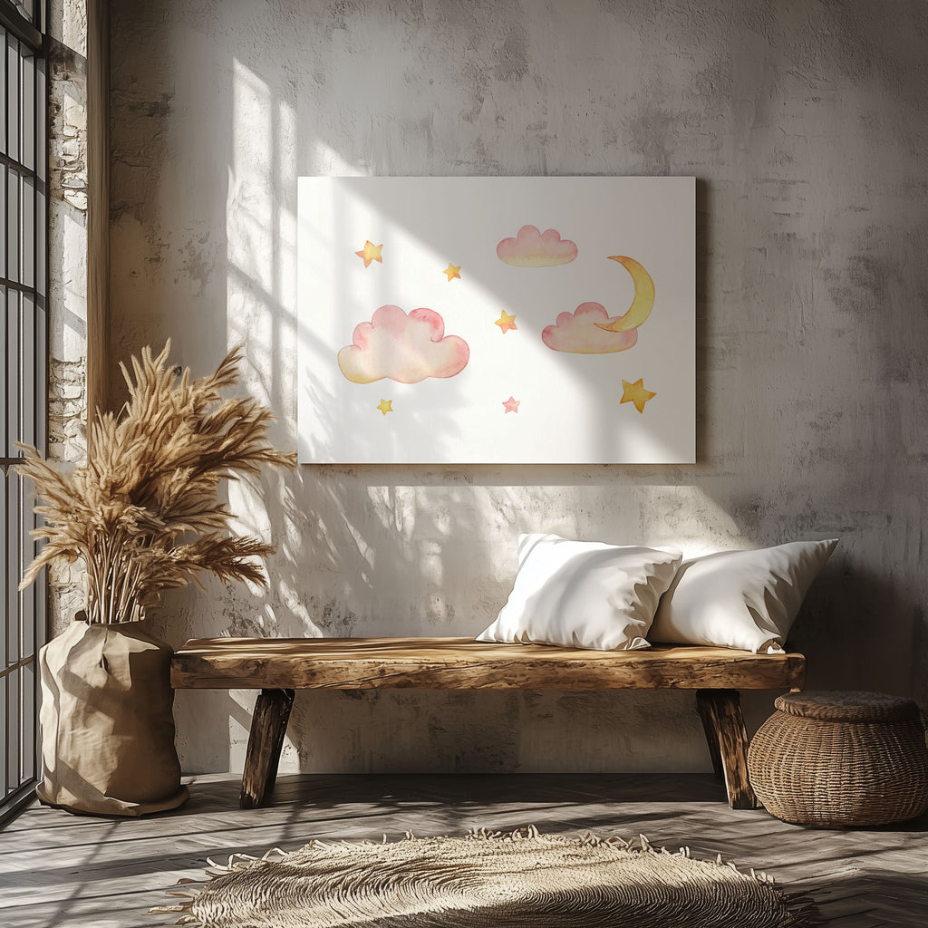 Dreamy Soft Pastel Pink Clouds - Framed Canvas Wall Art Print | House Prints