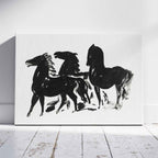 Drie Zwarte Paarden Staand Naar Links Kijkend - Leo Gestel - Framed Canvas Wall Art Print | House Prints