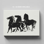 Drie Zwarte Paarden Staand Naar Links Kijkend - Leo Gestel - Framed Canvas Wall Art Print | House Prints