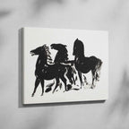 Drie Zwarte Paarden Staand Naar Links Kijkend - Leo Gestel - Framed Canvas Wall Art Print | House Prints